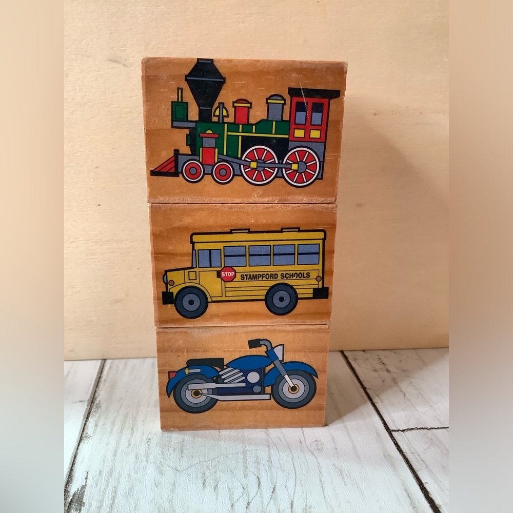 Rubber Stamps Lot Of 3  Train School Bus Motorcycle
